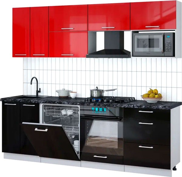 Кухонный гарнитур Интерлиния Мила Gloss 2.4-ПМ2 - фото