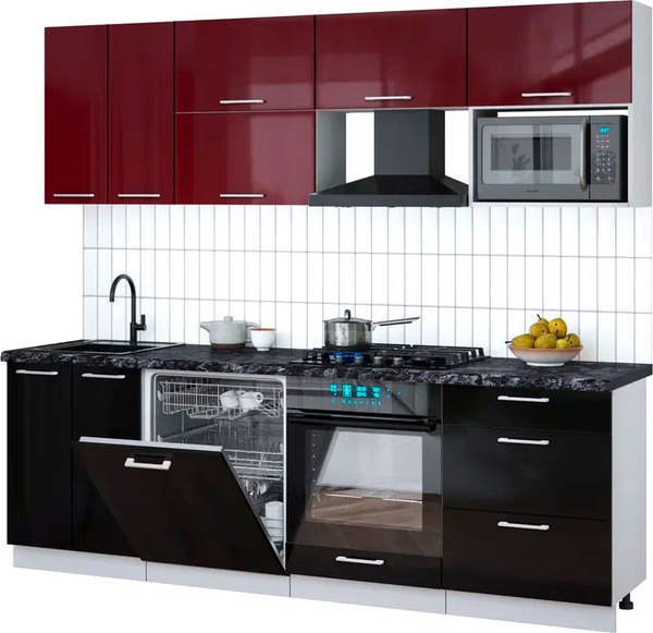 Кухонный гарнитур Интерлиния Мила Gloss 2.4-ПМ2 - фото