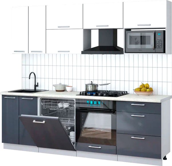 Кухонный гарнитур Интерлиния Мила Gloss 2.4-ПМ2 - фото