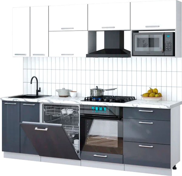 Кухонный гарнитур Интерлиния Мила Gloss 2.4-ПМ2 - фото