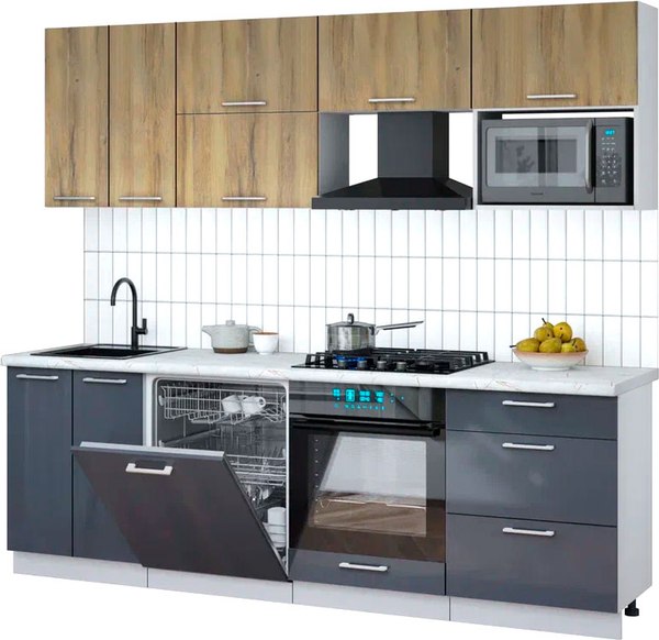 Кухонный гарнитур Интерлиния Мила Gloss 2.4-ПМ2 - фото