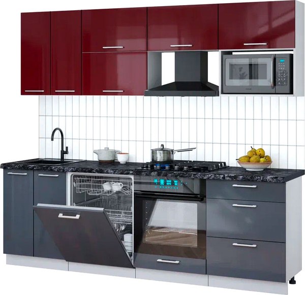 Кухонный гарнитур Интерлиния Мила Gloss 2.4-ПМ2 - фото