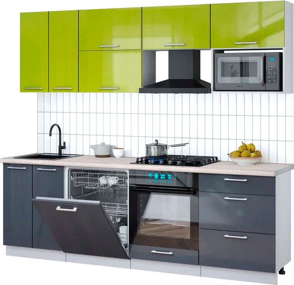 Кухонный гарнитур Интерлиния Мила Gloss 2.4-ПМ2 - фото