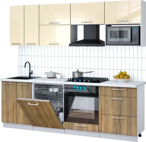 Кухонный гарнитур Интерлиния Мила Gloss 2.4-ПМ2 - фото