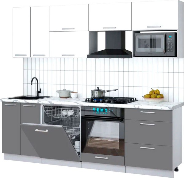 Кухонный гарнитур Интерлиния Мила Gloss 2.4-ПМ2 - фото