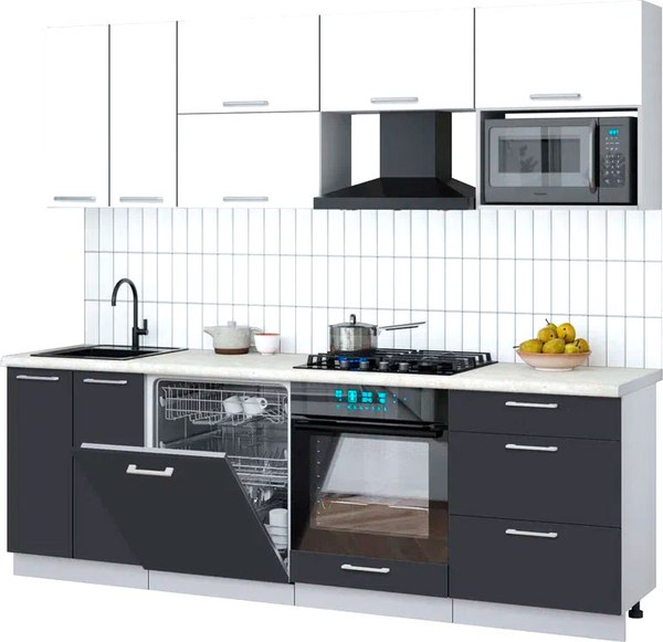Кухонный гарнитур Интерлиния Мила Gloss 2.4-ПМ2 - фото