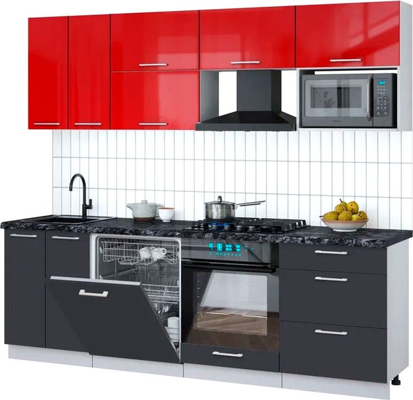 Кухонный гарнитур Интерлиния Мила Gloss 2.4-ПМ2 - фото