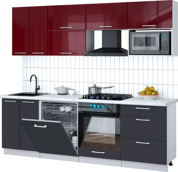 Кухонный гарнитур Интерлиния Мила Gloss 2.4-ПМ2 - фото