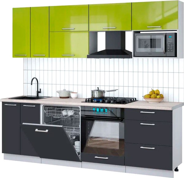 Кухонный гарнитур Интерлиния Мила Gloss 2.4-ПМ2 - фото