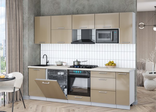 Кухонный гарнитур Интерлиния Мила Gloss 2.6-ПМ2