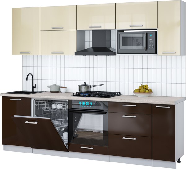 Кухонный гарнитур Интерлиния Мила Gloss 2.6-ПМ2 - фото