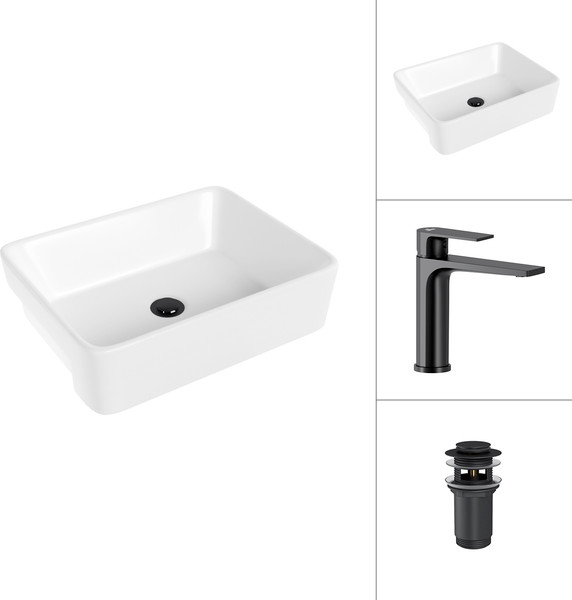 Умывальник со смесителем Lauter 21675 + Reef 21CK678BS с донным клапаном 21190B - фото