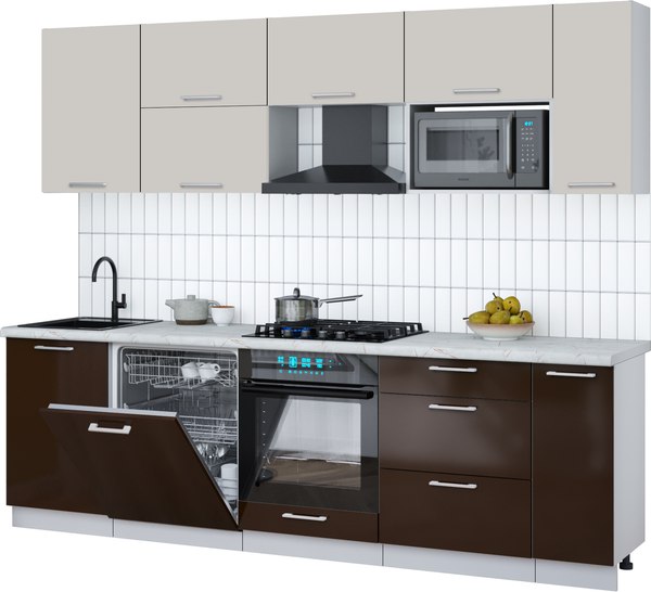Кухонный гарнитур Интерлиния Мила Gloss 2.6-ПМ2 - фото