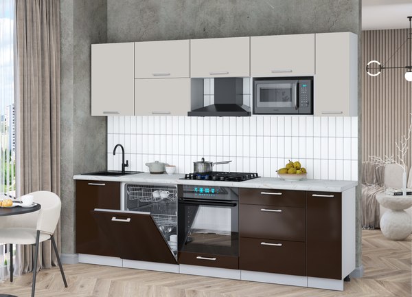 Кухонный гарнитур Интерлиния Мила Gloss 2.6-ПМ2