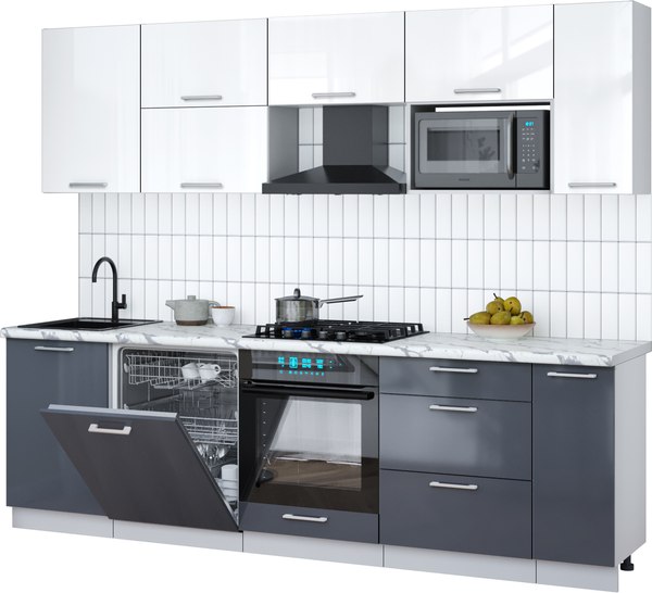 Кухонный гарнитур Интерлиния Мила Gloss 2.6-ПМ2 - фото