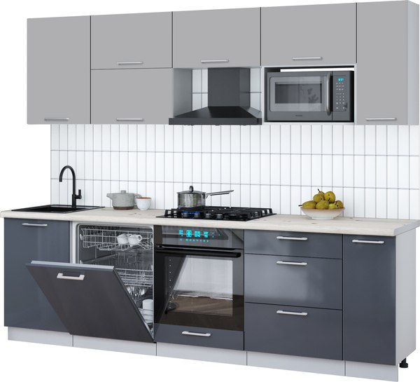 Кухонный гарнитур Интерлиния Мила Gloss 2.6-ПМ2 - фото