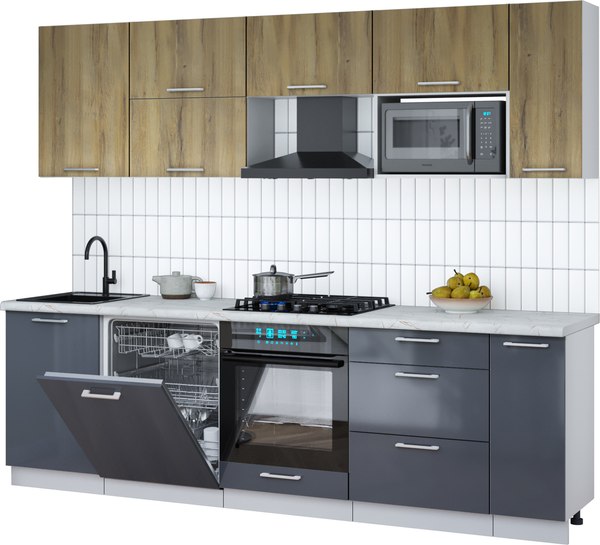 Кухонный гарнитур Интерлиния Мила Gloss 2.6-ПМ2 - фото
