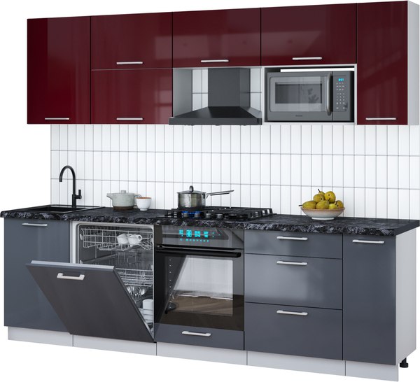 Кухонный гарнитур Интерлиния Мила Gloss 2.6-ПМ2 - фото