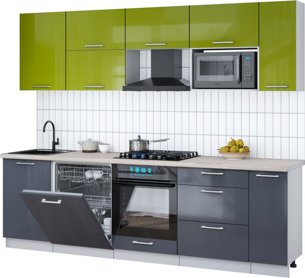 Кухонный гарнитур Интерлиния Мила Gloss 2.6-ПМ2 - фото