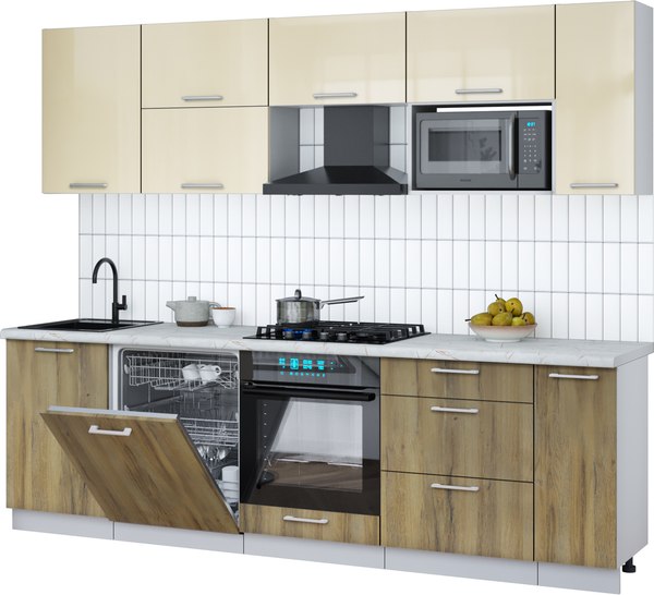 Кухонный гарнитур Интерлиния Мила Gloss 2.6-ПМ2 - фото