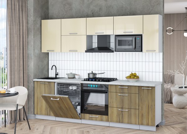 Кухонный гарнитур Интерлиния Мила Gloss 2.6-ПМ2