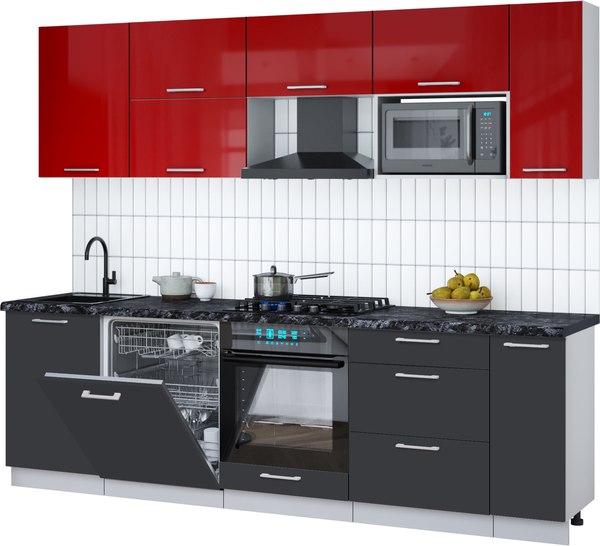 Кухонный гарнитур Интерлиния Мила Gloss 2.6-ПМ2 - фото