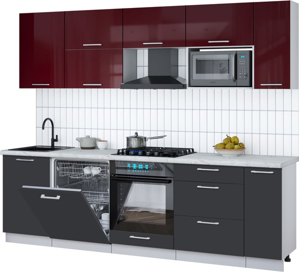Кухонный гарнитур Интерлиния Мила Gloss 2.6-ПМ2 - фото