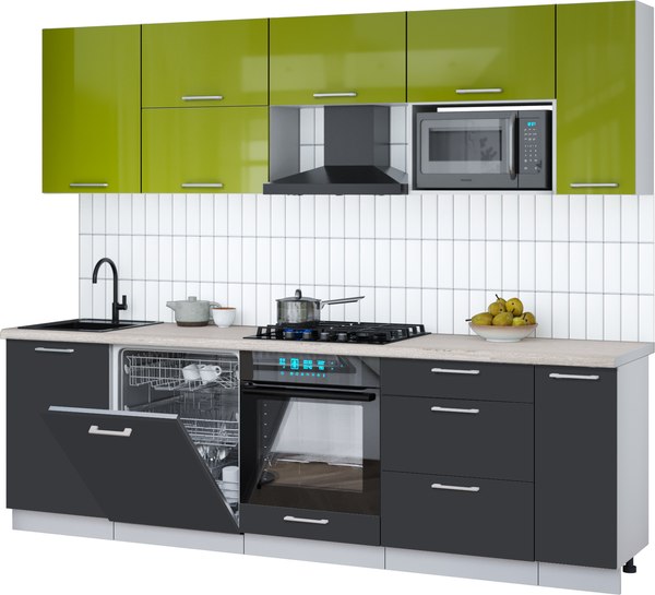 Кухонный гарнитур Интерлиния Мила Gloss 2.6-ПМ2 - фото
