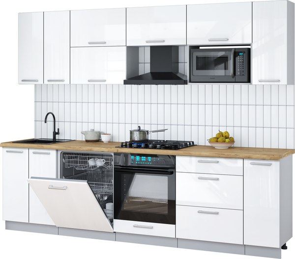 Кухонный гарнитур Интерлиния Мила Gloss 2.7-ПМ2 - фото