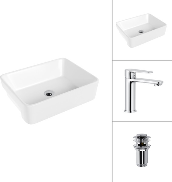 Умывальник со смесителем Lauter 21675 + Moon 21СK691C с донным клапаном 21190CH - фото