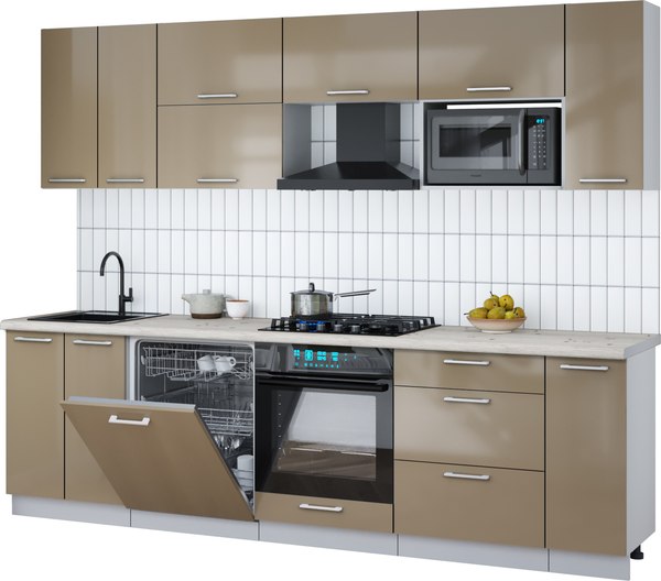 Кухонный гарнитур Интерлиния Мила Gloss 2.7-ПМ2 - фото