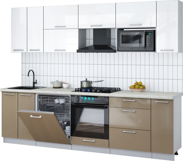 Кухонный гарнитур Интерлиния Мила Gloss 2.7-ПМ2 - фото
