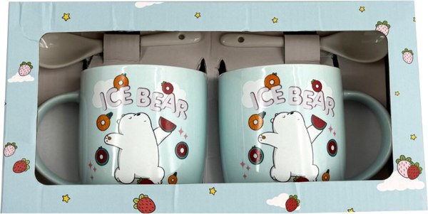 Набор кружек с ложками Miniso We Bare Bears Collection / 5533 - фото