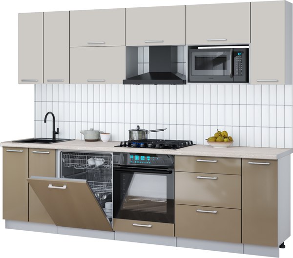 Кухонный гарнитур Интерлиния Мила Gloss 2.7-ПМ2 - фото
