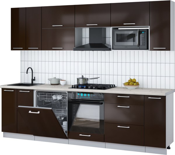 Кухонный гарнитур Интерлиния Мила Gloss 2.7-ПМ2 - фото