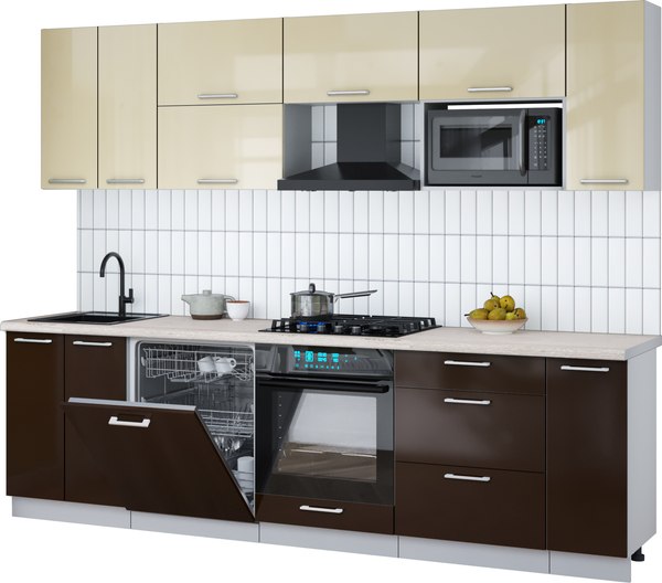 Кухонный гарнитур Интерлиния Мила Gloss 2.7-ПМ2 - фото