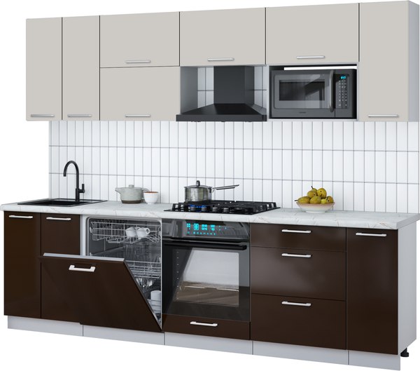 Кухонный гарнитур Интерлиния Мила Gloss 2.7-ПМ2 - фото