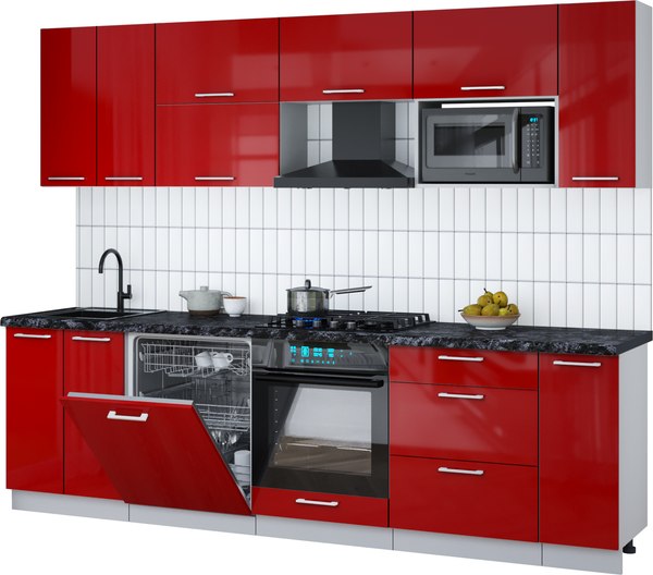 Кухонный гарнитур Интерлиния Мила Gloss 2.7-ПМ2 - фото