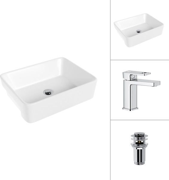 Умывальник со смесителем Lauter 21675 + Cascade 21СК655C с донным клапаном 21190CH - фото