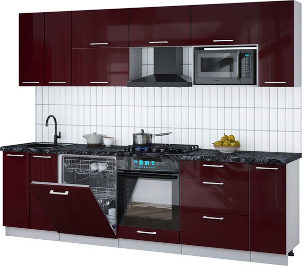 Кухонный гарнитур Интерлиния Мила Gloss 2.7-ПМ2 - фото