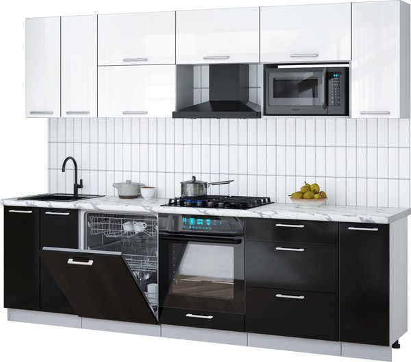 Кухонный гарнитур Интерлиния Мила Gloss 2.7-ПМ2 - фото