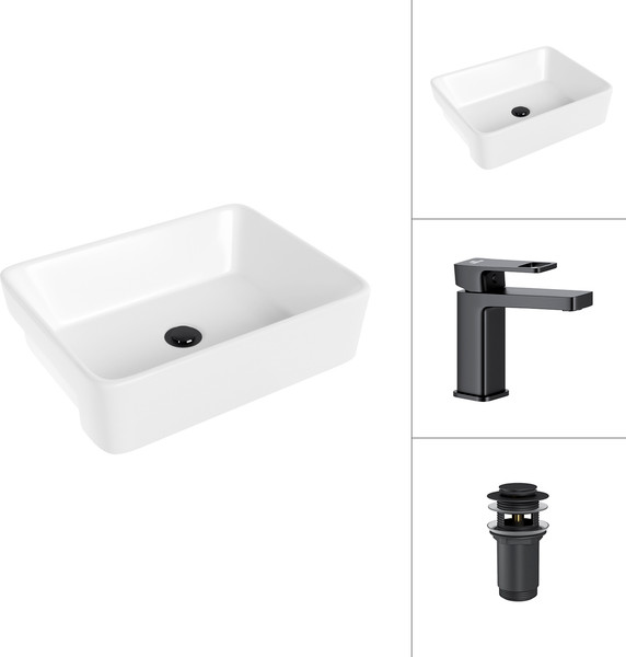 Умывальник со смесителем Lauter 21675 + Cascade 21СК655BS с донным клапаном 21190B - фото