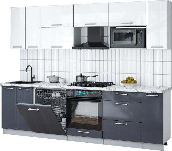 Кухонный гарнитур Интерлиния Мила Gloss 2.7-ПМ2 - фото