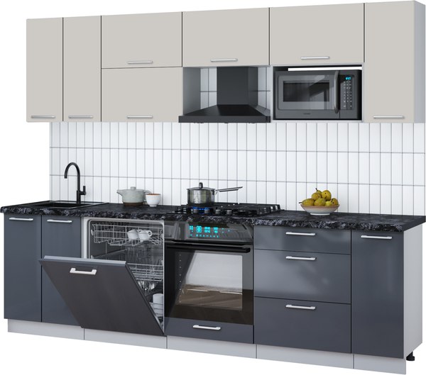 Кухонный гарнитур Интерлиния Мила Gloss 2.7-ПМ2 - фото