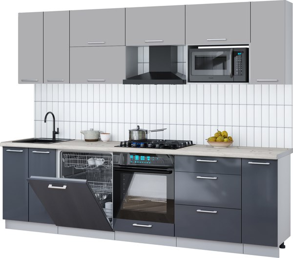 Кухонный гарнитур Интерлиния Мила Gloss 2.7-ПМ2 - фото