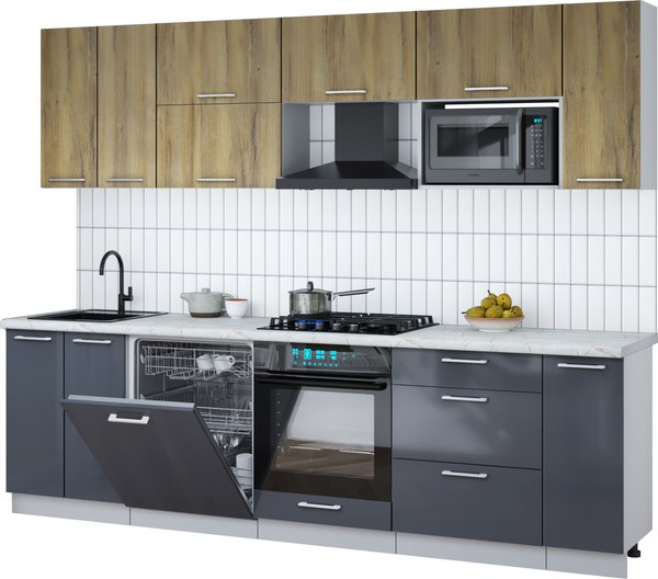 Кухонный гарнитур Интерлиния Мила Gloss 2.7-ПМ2 - фото