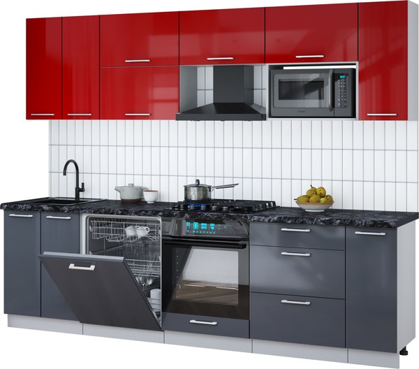 Кухонный гарнитур Интерлиния Мила Gloss 2.7-ПМ2 - фото