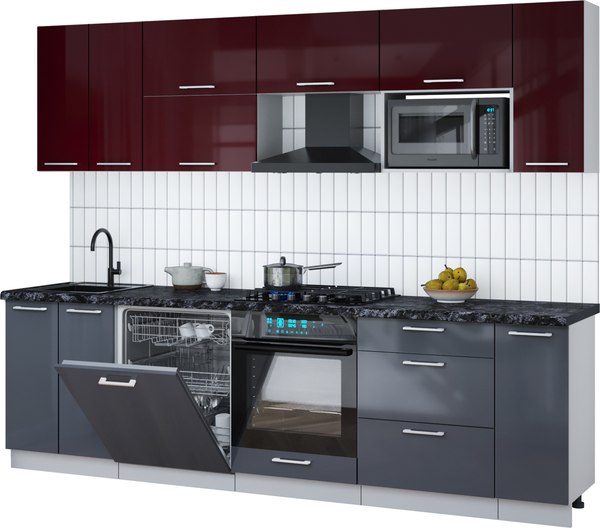Кухонный гарнитур Интерлиния Мила Gloss 2.7-ПМ2 - фото