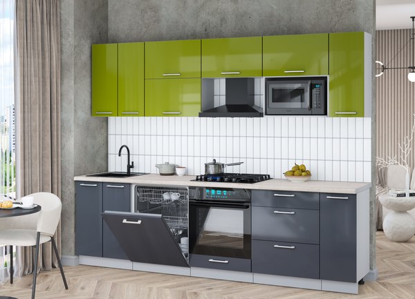 Кухонный гарнитур Интерлиния Мила Gloss 2.7-ПМ2