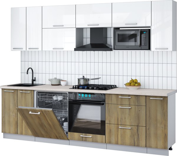Кухонный гарнитур Интерлиния Мила Gloss 2.7-ПМ2 - фото